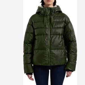 Hunter Admiral Sherpa Lined Cropped Puffer Jacket Olive Green XL